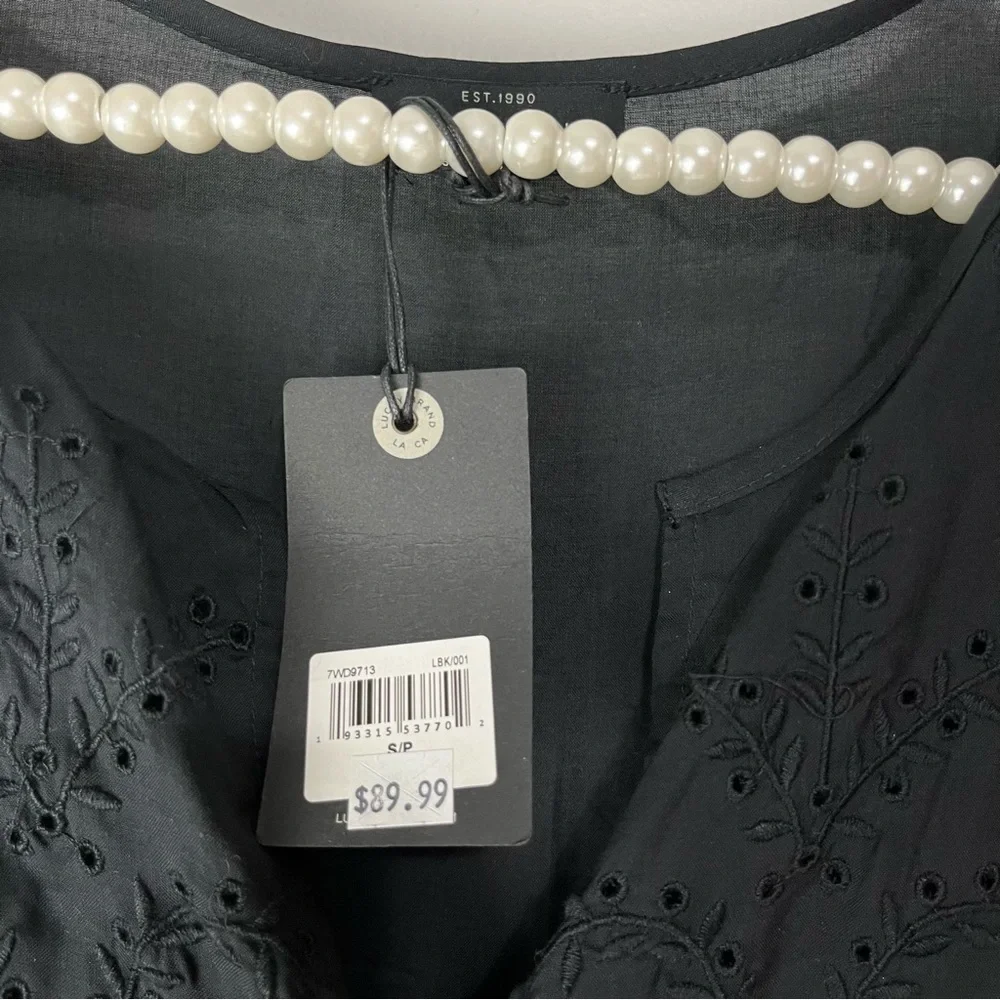 NWT Lucky Brand Isabella Embroidered Mini Black Dress Eyelet Cotton $90